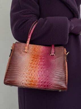 Embossed Croc PU Leather Satchel Crossbody Strap Brown Purple